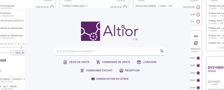 Logiciel de gestion d'entreprise Altior avec son moteur de recherche central, rapide et efficace